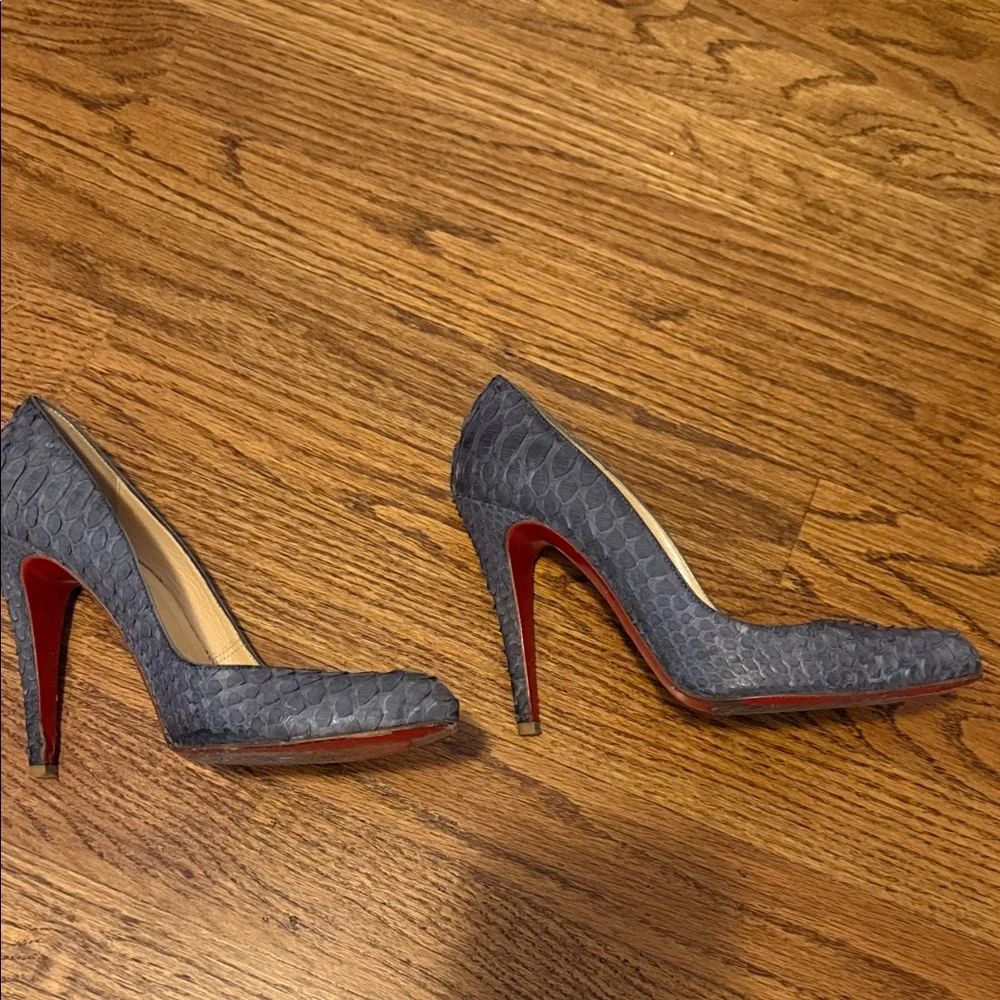 Christian Louboutin Blue Snakeskin-Texture Pointed-Toe Pumps